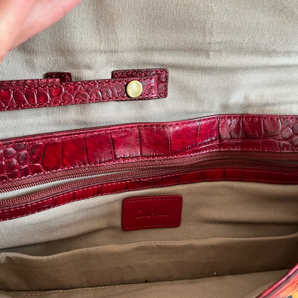 Cole Haan Elegant Red Crocodile-Embossed Leather Clutch - Picture 5 of 7